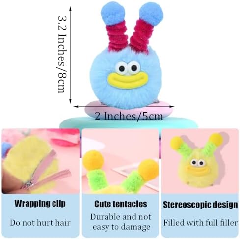 MIUPOO Fluffy Pom Poms Hair Clips,Crazy Hair Day Accessories for Girls,Quirky Little Monster Barrettes,Plush Duckbill Hairpins Hair Barrettes,Party Modeling Hair Accessories,Blue, 2 Pieces. - Image 2