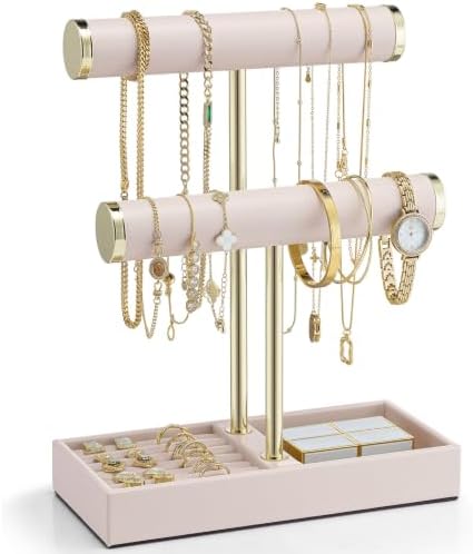VLANDO Jewelry Organizer, 2 Tier Jewelry Bracelet Necklace Holder with Tray by VLANDO