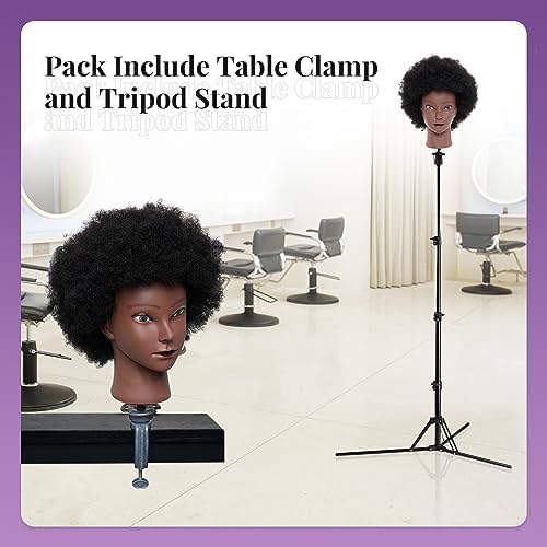 100% African Mannequin Head Human Hair,4C Afro Curly Cosmetology Manican Manikin Doll Head with 47“ Mannequin Head Stand,Table Calmp,Braiding Set for Display Practice Braiding Styling Training - Image 4