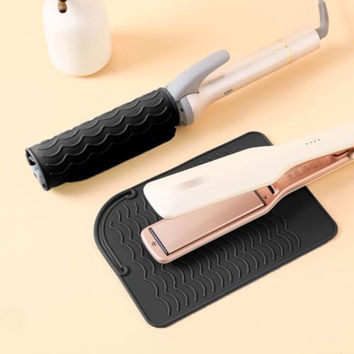 Flat Iron Heat Resistant Silicone Mat for Curling Iron, Hair Straightener Heat Pad, Curling Iron Sleeve, Travel Case Heat Resistant and Other Hair Styling Tools, for Counter, 9 x 6.5 in, Black - Image 2