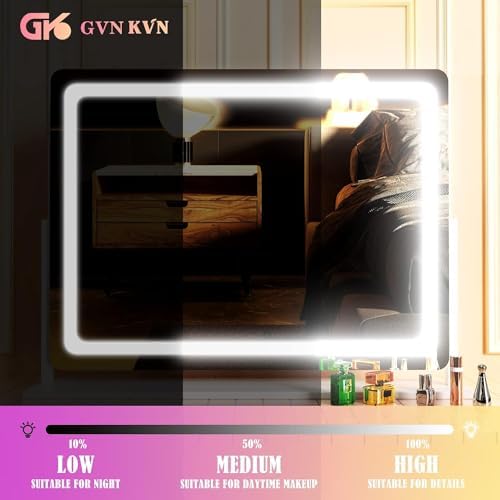 Gvnkvn Makeup Vanity Mirror with USB Charging Port 24" x 19" Large LED Makeup Mirror, Desk Mirorr with Lights, Light up Mirror with 10X Magnification and, Dimmable 3 Modes, Touch Control White - Image 6