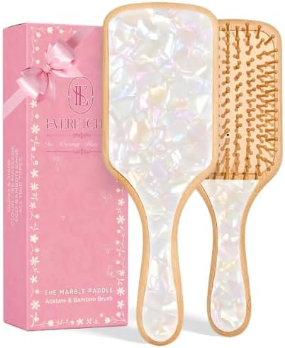 Bamboo Hair Brush with Double-Sided Marble Acetate (Pearl White) by Unknown