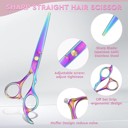 JASON Hair Cutting Scissors Set - 6" Professional Haircut Shears Rainbow - Image 4