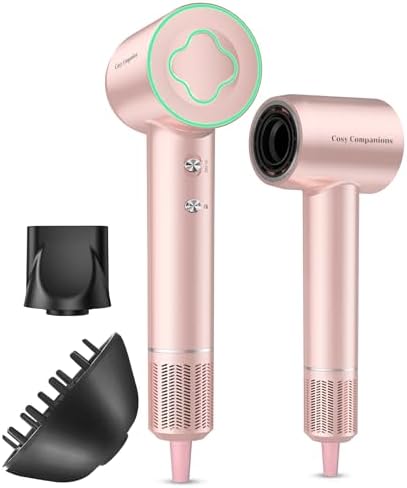 Cosy Companions High-Speed Ionic Hair Dryer, 150000 RPM Brushless Motor for 2-5 Min Fast Drying, Low Noise Blow Dryer Reduces Frizz & Heat Damage, Lightweight Hair Dryer with Diffuser & Nozzle, Pink by CosyCompanions