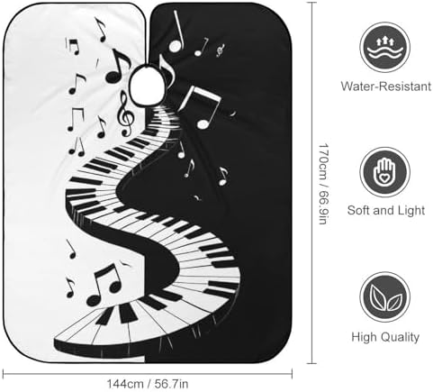Hair Cutting Cape Piano Music Notes Abstract Black Green Art Haircut Hairdressing Cloth Apron for Makeup Artist Beautician, Hair Dye, Water Resistant Professional Salon Cape Hair Dress Apron - Image 2