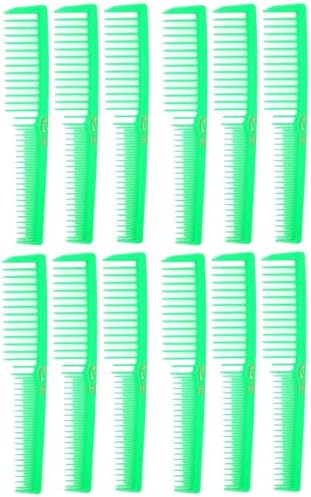 Krest 6000 7 in. Teasing Combs Lift Vent Hair Combs Pack Space Tooth Wide teeth Comb 12 Pc (Neon Green) by Krest