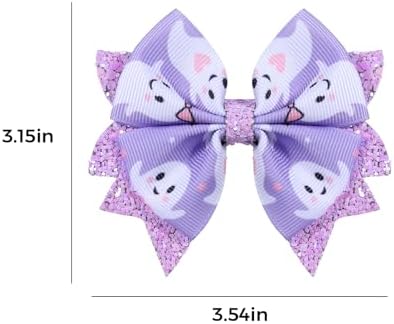 Glitter Halloween Hair Bows for Girls,2 Pack 3.5in Purple Ghost Print Grosgrain Ribbon Bow Clips Alligator Pins for Toddler Kids Teens Women Trick or Treat Gift Party Wear Dress Accessory - Image 7