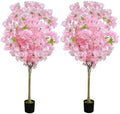 2 Pack Artificial Cherry Blossom Tree,4FT Faux Cherry Blossom Plant in Pot with Pink Flowers,Artificial Silk Plants for Indoor Outdoor Decor,Front,Living Room,Office,Patio by Unknown
