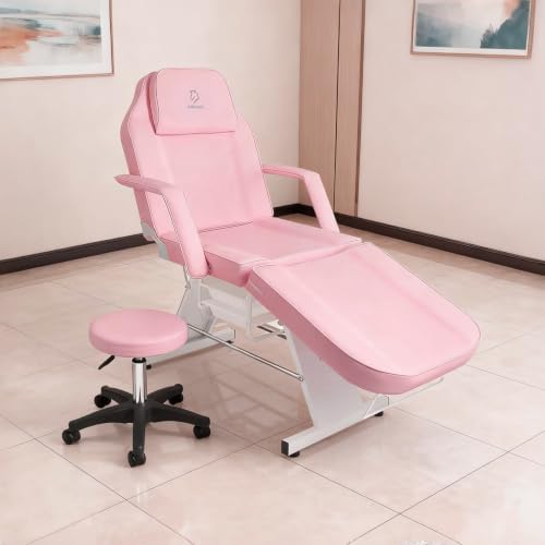 Facial Chair,73″ Tattoo Chair for Client,3-Section Adjustable Massage Table with Stool,Multipurpose Beauty Beds Salon Equipment for Esthetician,Tattooshop,Spa (Pink) - Image 2