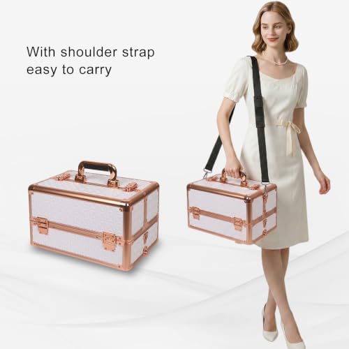 Rolling Makeup Train Case, 6 in 1, White - Image 6