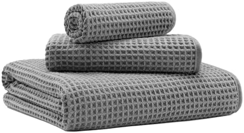 MICROFI Microfiber Waffle Bath Towels, 3 Pieces, Oversized, Soft, Absorbent, Fast Drying, Lint Free, Includes Bath, Face and Hand Towels 430 GSM by Unknown