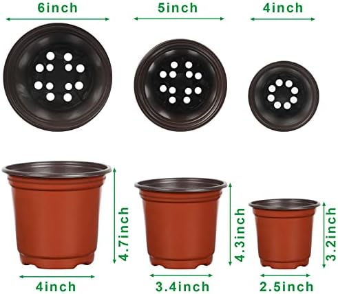 Augshy 120 Pcs Plastic Plants Nursery Pot, Seed Starting Pots 4,5,6-Inch - Image 2