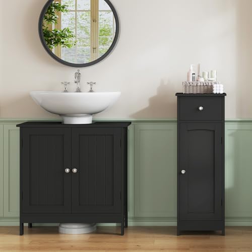 Iwell Bathroom Storage Cabinet, Small Bathroom Floor Cabinet with Drawer & Storage Shelf, Free-Standing Organizer Cabinets for Hallway/Living Room, Black - Image 4