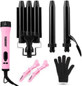 Trademark Beauty Interchangeable Iron Styling Kit - 3 in 1 Curling Iron, Hair Waver, and Curling Wand, Hair Styling Tool, 1 Inch Barrels, Mood - Pink/Black by TrademarkBeauty