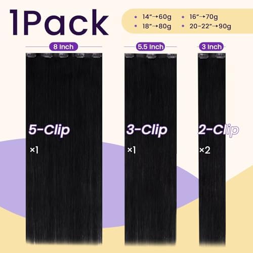 LaaVoo Seamless Clip in Hair Extensions Human Hair,Black,110g 20inch - Image 4
