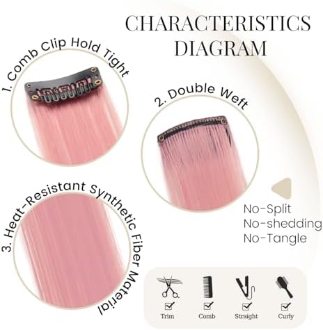 10 Pcs Pink Clip in Hair Extensions 22 Inch Colored Clip in Hair Extensions - Image 3