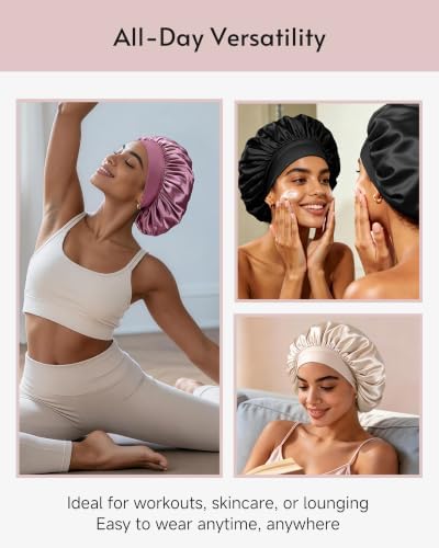 Yanideer 3 Pcs Satin Bonnet for Sleeping Double Layer Hair Bonnets for Women with Elastic Band - Image 6