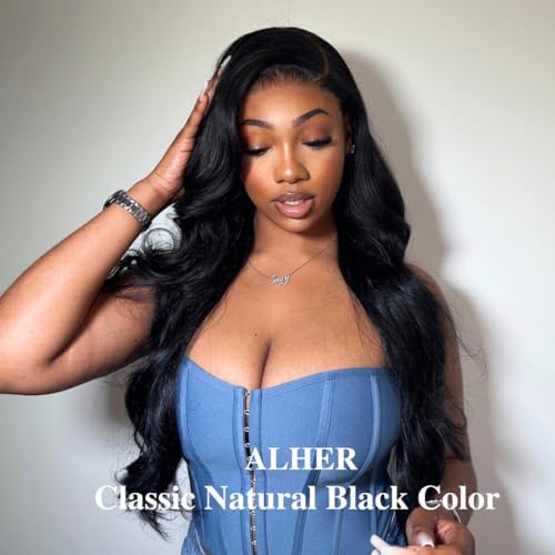 ALHER Small Cap Lace Front Wigs Human Hair Pre Plucked Body Wave, 13X4 HD Transparent Lace Frontal Wigs With Baby Hair 150% Density, Small Cap Size 21-21.5 Natural Black Wavy Wig for Black Women 16 IN - Image 2