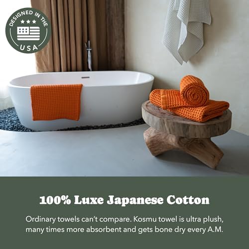 Luxury Organic Japanese Cotton Waffle Bath Towel | Thick, Absorbent, Quick Dry Bathroom Towels for Shower, Sauna, Onsen| Hotel & Spa Quality, Gift-Ready (Coral Orange, Bath Sheet Set (3-Piece)) - Image 3
