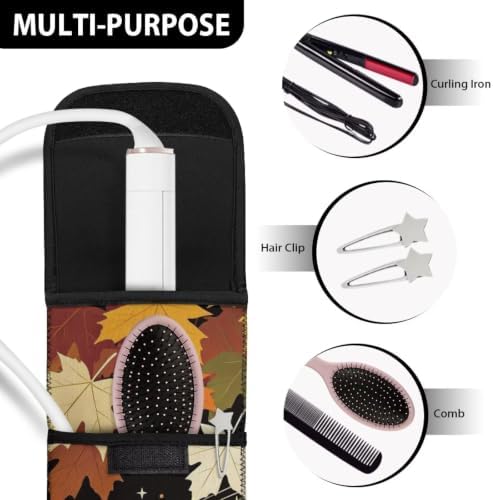 Flashideas Thanksgiving Maple Leaf Curling Iron Holder Heat Resistant Neoprene Curling Iron Cover Bag with Pocket Curling Iron Organizers and Storage for Hair Straightener, Curling Iron, Flat Iron - Image 7