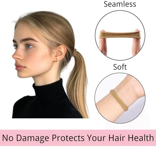 LuSeren 120 Pcs No Damage Hair Ties for Thick Hair, Large Soft Seamless Nylon Hair Elastics for Women, Ponytail Holders, Hair Accessories – Light Brown - Image 4