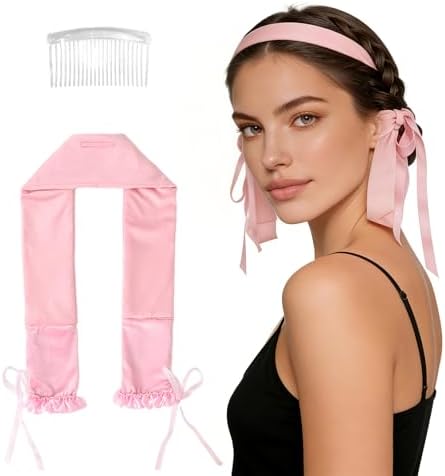 Curling Tie New Hair Curlers to Sleep in, Heatless Curls Overnight Headband, Soft Ribbon Wrap for Long Hair, Perfect Natural Curls Bouncy Curls Hairstyle Hair Suitable for All Hairs Types (Pink) by ONEUPIN