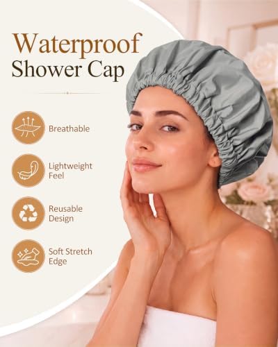 Edoneery Shower Caps for Women Reusable Waterproof, Shower Hair Cap - Image 3