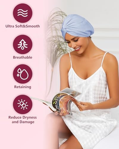 HFRHTGY Adjustable Silk Satin Hair Bonnet for Sleeping, Double Layer Hair Wrap Sleep Cap Turban for Women Men, Curly Straight Braid Unisex (Misty Sky Blue 88) - Image 3