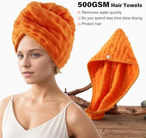 COZYART Lint Free 8 Pcs Bathroom Towels Set Ultra Soft Microfiber Orange - Image 4