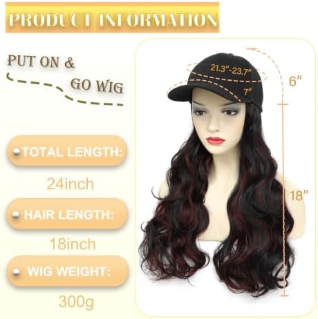 Hat Wig Baseball Cap with Long Wavy Wig Layered Highlights Burgundy Hair - Image 3