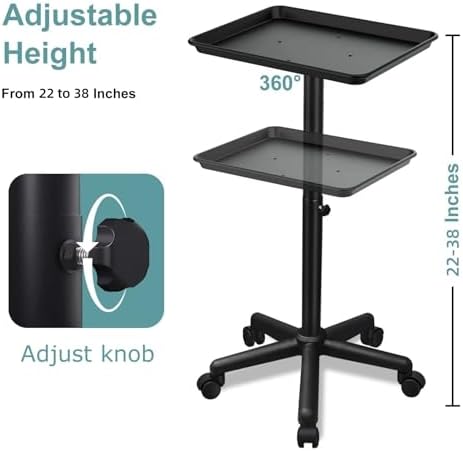 Salon Tray on Wheels, Salon Rolling Tray with Adjustable Height, Hair Stylist Tray, Suitable for Tattoo Tray and Dental Tray - Image 2