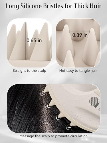 HEETA Hair Brush, Hair Growth Scalp Massager with Soft Silicone Bristles to Remove Dandruff, Relieve Itching & Relax Scalp, Shampoo Brush for Wet Dry Hair Care, Beige & Grey, 2 Count - Image 4