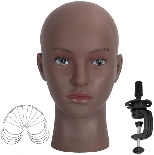 Bald Mannequin Head for Wigs Making, Styling, Makeup Training, Professional Cosmetology Display, Hat Helmet Glasses Display Head Model with Free Clamp Stand by Simnient