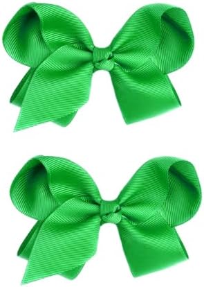 2 PCS 4.5inchs Hair Bows for Girls Grosgrain Ribbon Hair Bow Alligator Clips Hair Accessories for Baby Girls Toddlers(Green) by JUCCPUL