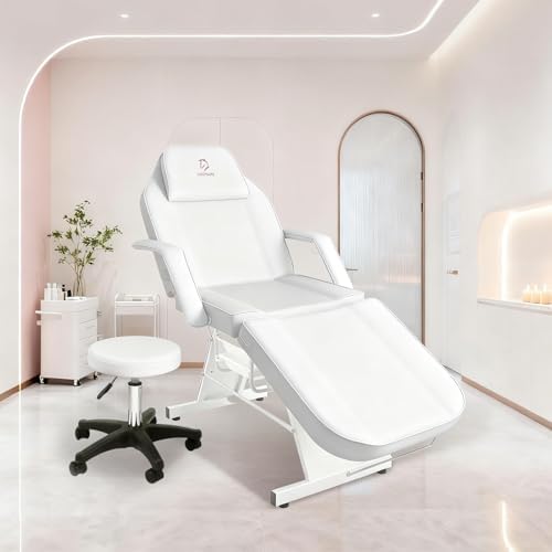 Facial Chair,73″ Tattoo Chair for Client,3-Section Adjustable Massage Table with Stool,Multipurpose Beauty Beds Salon Equipment for Esthetician,Tattooshop,Spa (White) - Image 2