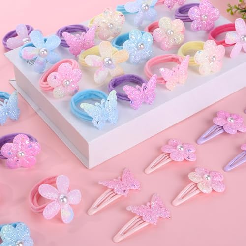 32 Pcs Toddler Sparkly Hair Ties Hair Clips for Girls Baby Hair Bows Flower Elastics Baby Hair Ties Ponytail Colorful Bow Hair Clip Cute Flower Scrunchies Hair Accessories - Image 7