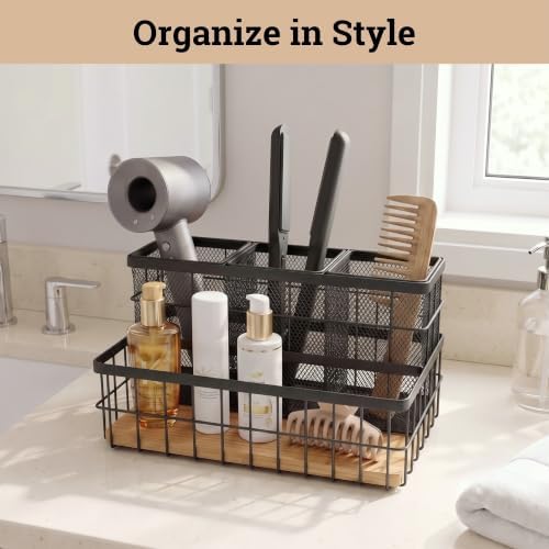 Hair Tool Organizer Countertop, Breathable Metal & Bamboo, Heat-Resistant - Image 3