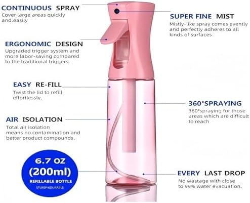 Hair Brush Set with Continuous Spray Bottle，Slick Back Hair Brush Back Brushing, Combing, Slicking Hair (PINK) - Image 2