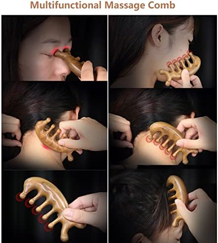 SAEEYCUE Authentic Green Sandalwood Comb Gua Sha Scraping Scalp Massager Head Head, Neck, Hands and Legs (B) - Image 3