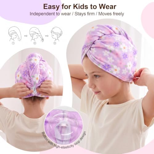 Kids Microfiber Hair Towel Wrap 2Pack Absorbent Hair Drying Turban for Girl - Image 4