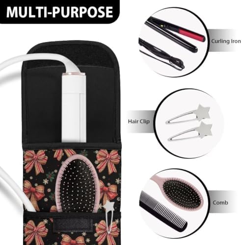 Flashideas Christmas Bow Curling Iron Holder Heat Resistant Neoprene Curling Iron Cover Bag with Pocket Curling Iron Organizers and Storage for Hair Straightener, Curling Iron, Flat Iron - Image 7