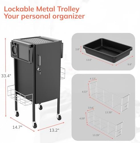 TASALON Upgraded Lockable 5-Tray Metal Salon Cart with 2 Holders & Baskets - Image 2