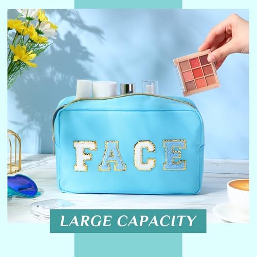 Remerry 4 Pcs Nylon Makeup Bags Waterproof Spacious Travel Cosmetic Bag for Women Chenille Letter Preppy Zipper Pouch Face Stuff Skin Hair Organizer Gift(Blue Green Colors) - Image 5