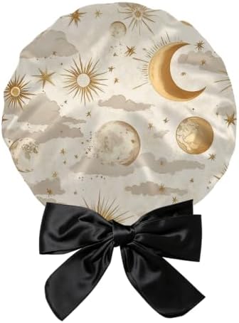 Satin Hair Bonnet Silk Bonnet for Sleeping Double Layer Elastic Tie Band Adjustable Reusable Hair Cap Cute Women Girls by BHAHB