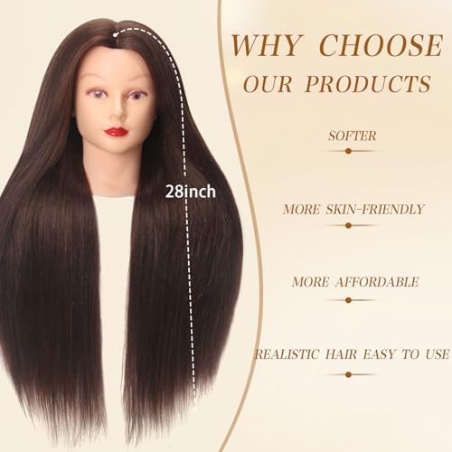 28 Inch Mannequin Head with 80% Human Hair Face Mannequin Head for Hair styling Practice - Curling, Braiding, Cutting Multiple Hair Colors with Table Clamp Stand for Kids and Professionals - Image 3