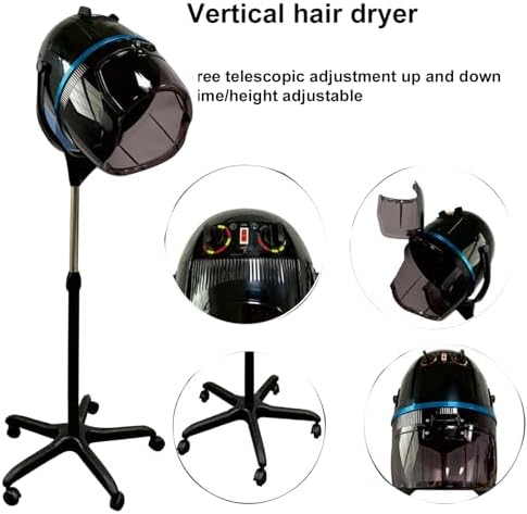 Black Stand Up Hair Dryer,Adjustable Floor Hooded Bonnet Hair Dryers with Rolling Wheels Professional Salon Equipment for Beauty Home Hair Drying - Image 3