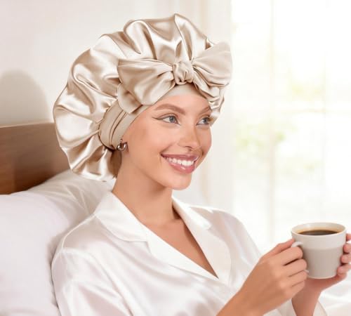 2Pcs Womens Silk Satin Bonnet For Sleeping Hair Bonnets Adjustable Soft Band Silky Sleep Cap Hairs Wrap For Women - Image 2