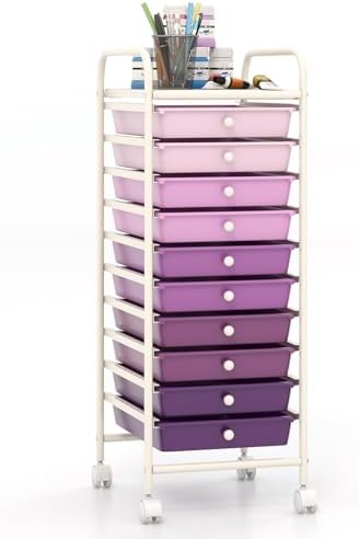 Giantex 10-Drawer Storage Cart w/Universal Wheel, Rolling Cart w/Handle, Home Organizer Storage Unit w/Removable Drawers, Trolley Utility Cart for Kitchen Makeup Living Room Office Play Room by Giantex