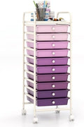 Giantex 10-Drawer Storage Cart w/Universal Wheel, Rolling Cart w/Handle, Home Organizer Storage Unit w/Removable Drawers, Trolley Utility Cart for Kitchen Makeup Living Room Office Play Room by Giantex