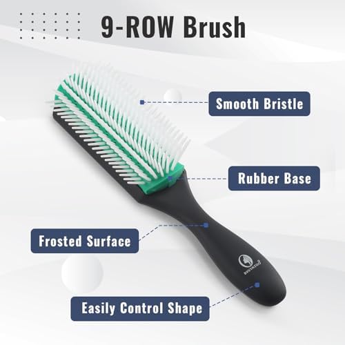 BRUSHZOO Detangler Hair Brush with Hair Spray bottle, Hair Brush for Curly Hair, 9 Row Brush Wide Tooth comb (Green) - Image 2